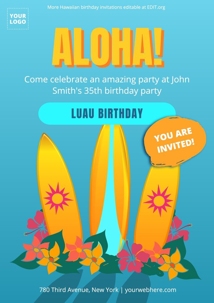 Tropische verjaardag uitnodigingen op maat om te downloaden