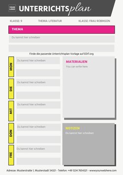 Bearbeitbare und druckbare Unterrichtsplanvorlagen