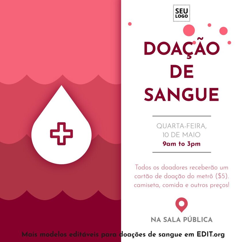 Modelo de banner editável online para campanhas de Doação de Sangue, editável online gratis