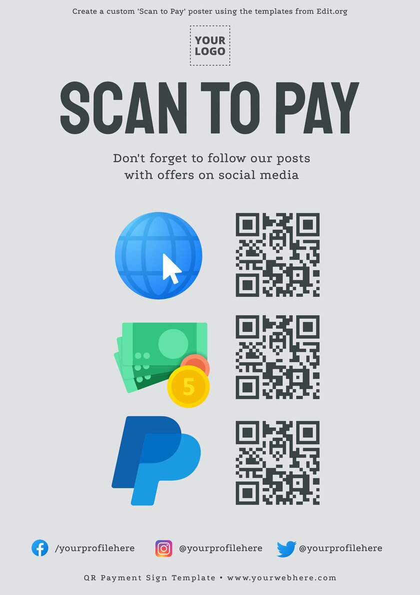Editable scan to pay sign template to print