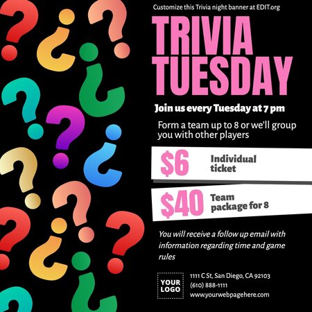 Customize free Trivia night flyers online