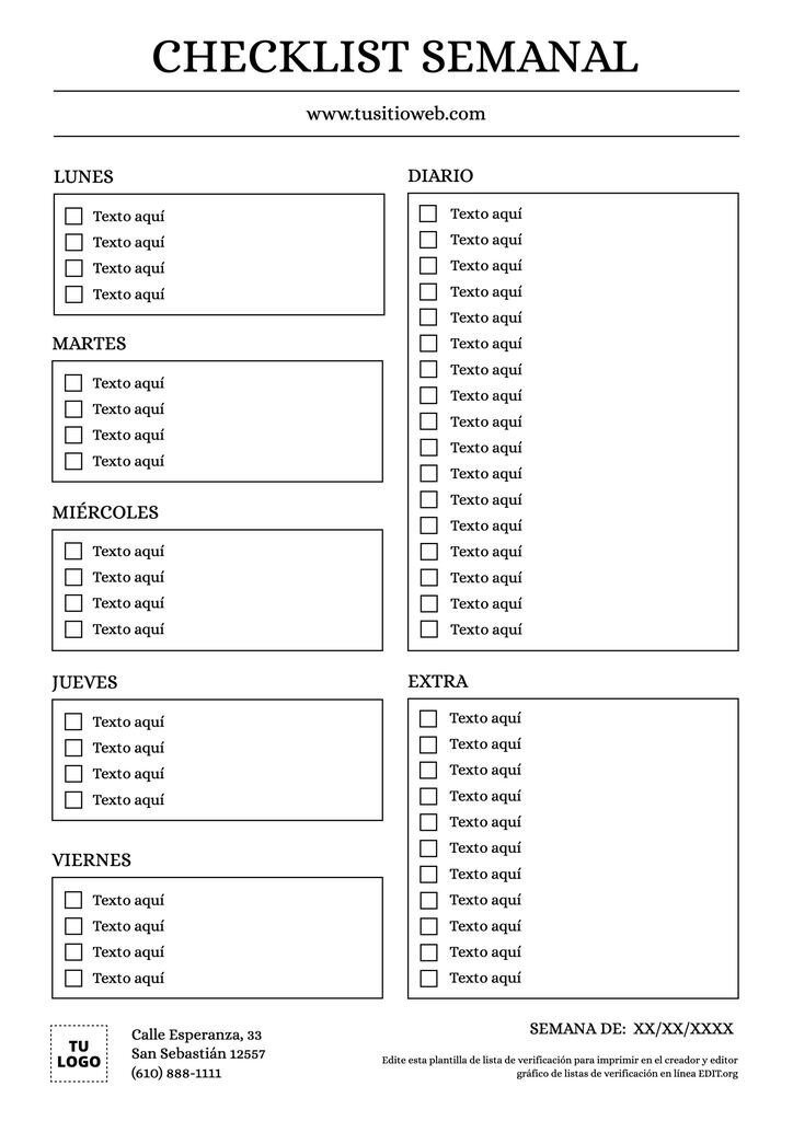 Modelo editável de lista de tarefas para imprimir