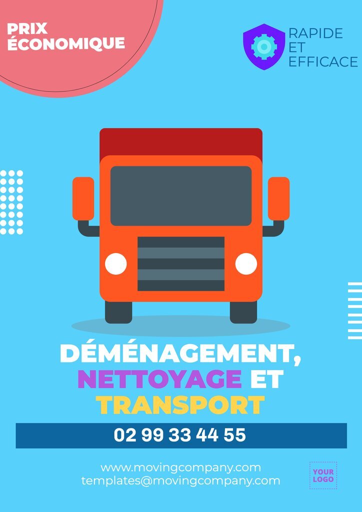 modele affiches déménagement nettoyage et transport avec dessin de camion