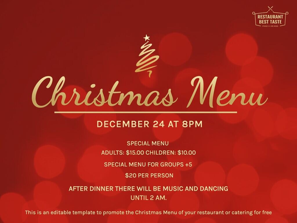 Menu templates for Christmas and New Years Eve Regarding New Years Eve Menu Template