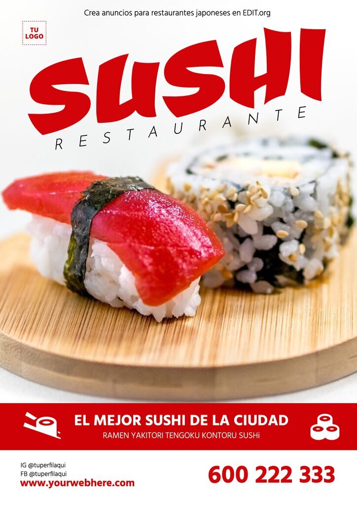Folletos personalizables para restaurantes de sushi