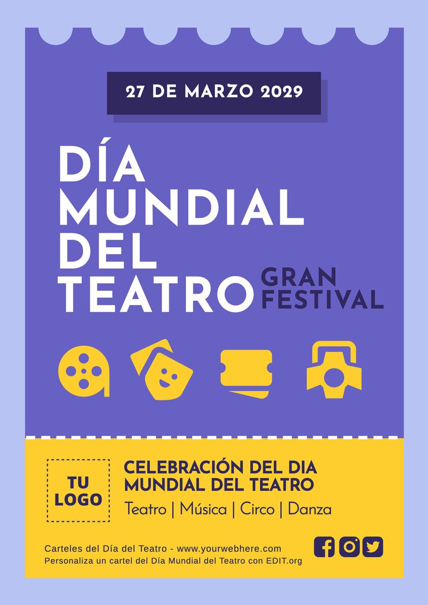 Diseño de cartel del Día Internacional del Teatro editable