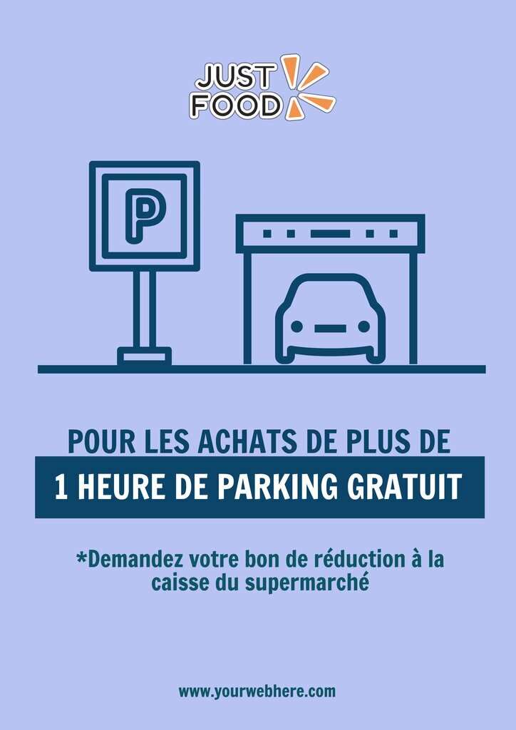 poster parking stationnement gratuit pendant 1 heure en bleu éditable