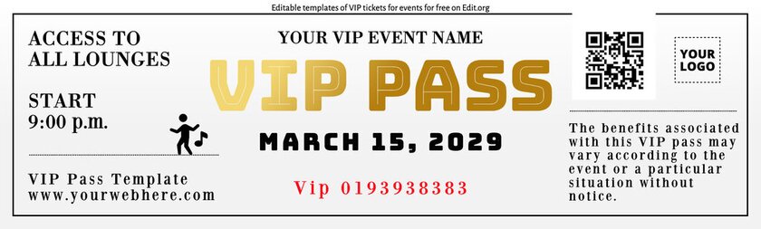 Editable VIP ticket template free for events