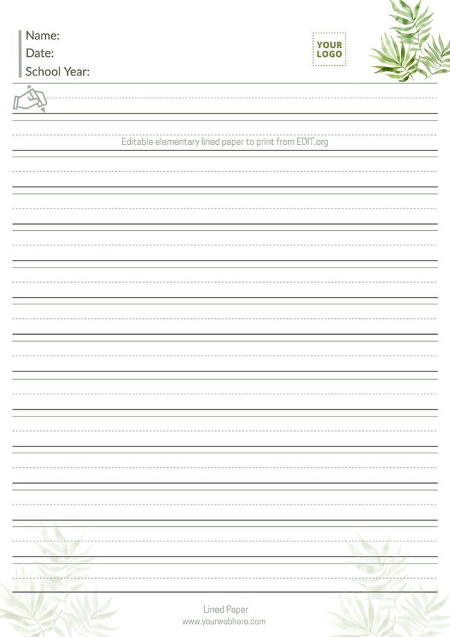 Free Elementary Lined Paper to print