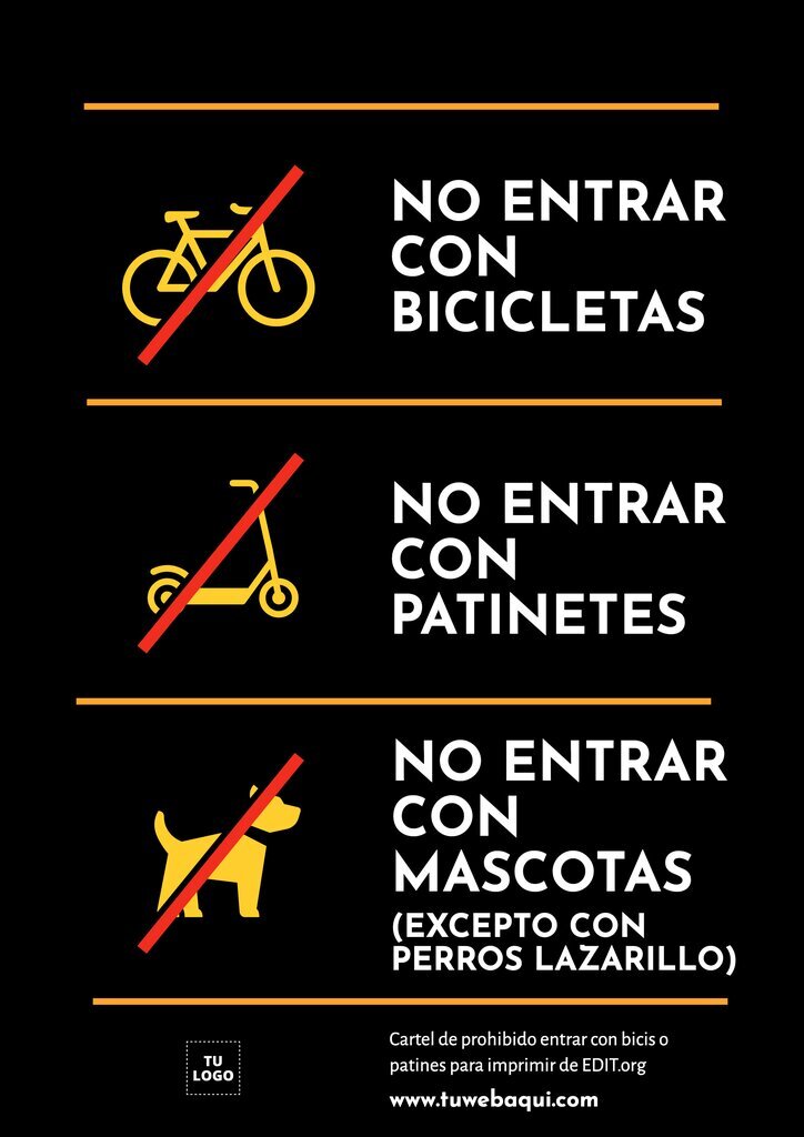 Cartel de prohibido bicis, patinetes y animales