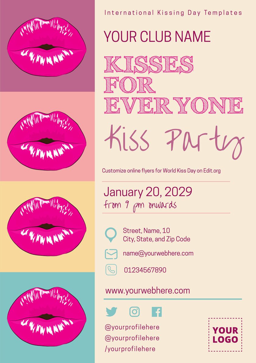 Printable World Kiss Day party flyer template