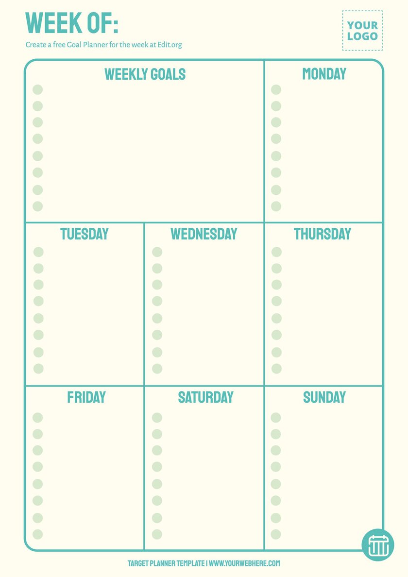 Creative weekly planner for goals to customize and print