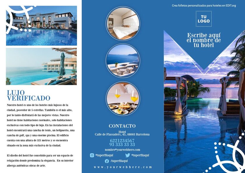 Diseño de flyer para hoteles editable para imprimir
