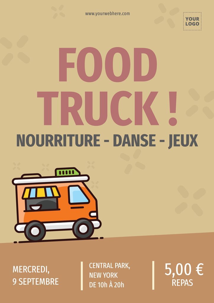 modele flyer food truck dessiné en ligne