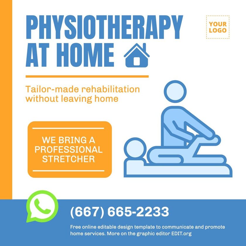Sjablonen voor fysiotherapeut om service aan huis te promoten. Bewerk het gratis online.