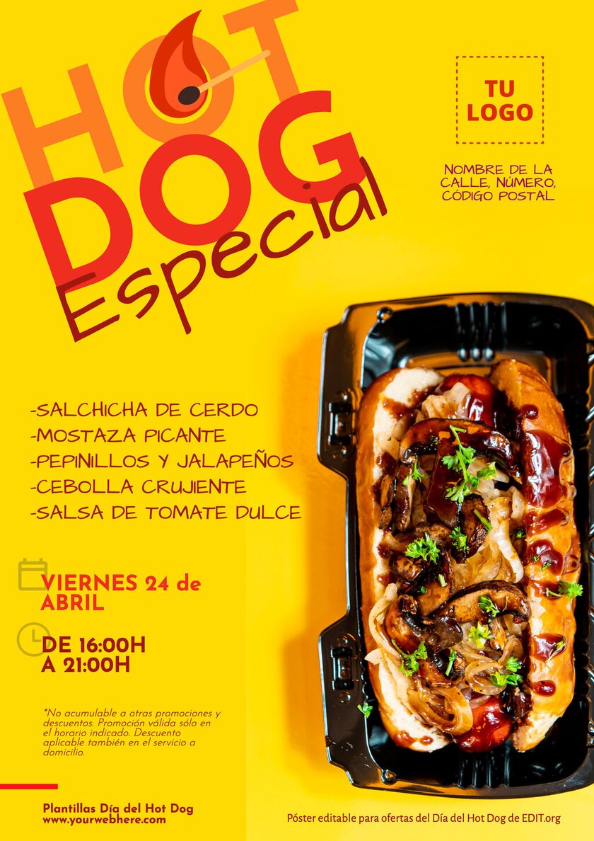 Día del Hot Dog pósters y flyers editables