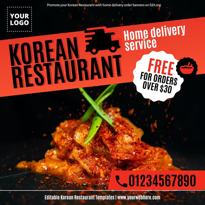 Editable Korean food delivery service ad banner template