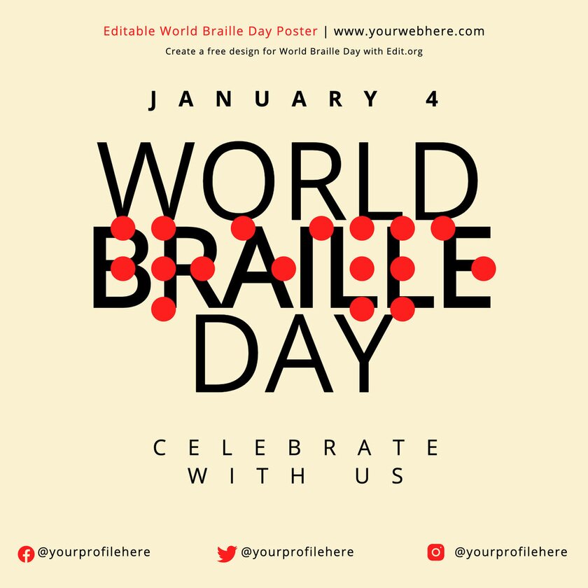 Customizable World Braille Day banner design