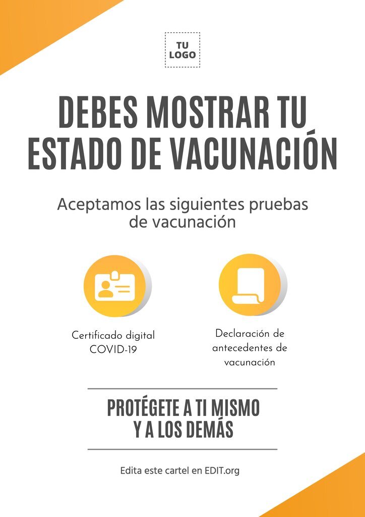 Poster o cartel en el que se anuncia que se debe mostrar el estado de vacunación del cliente para acceder
