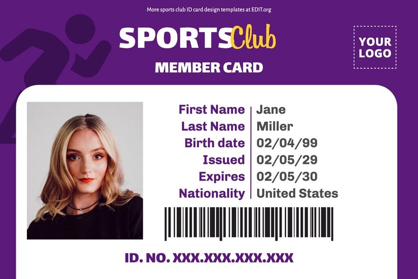Modèle de carte d'identité vierge imprimable pour les clubs sportifs
