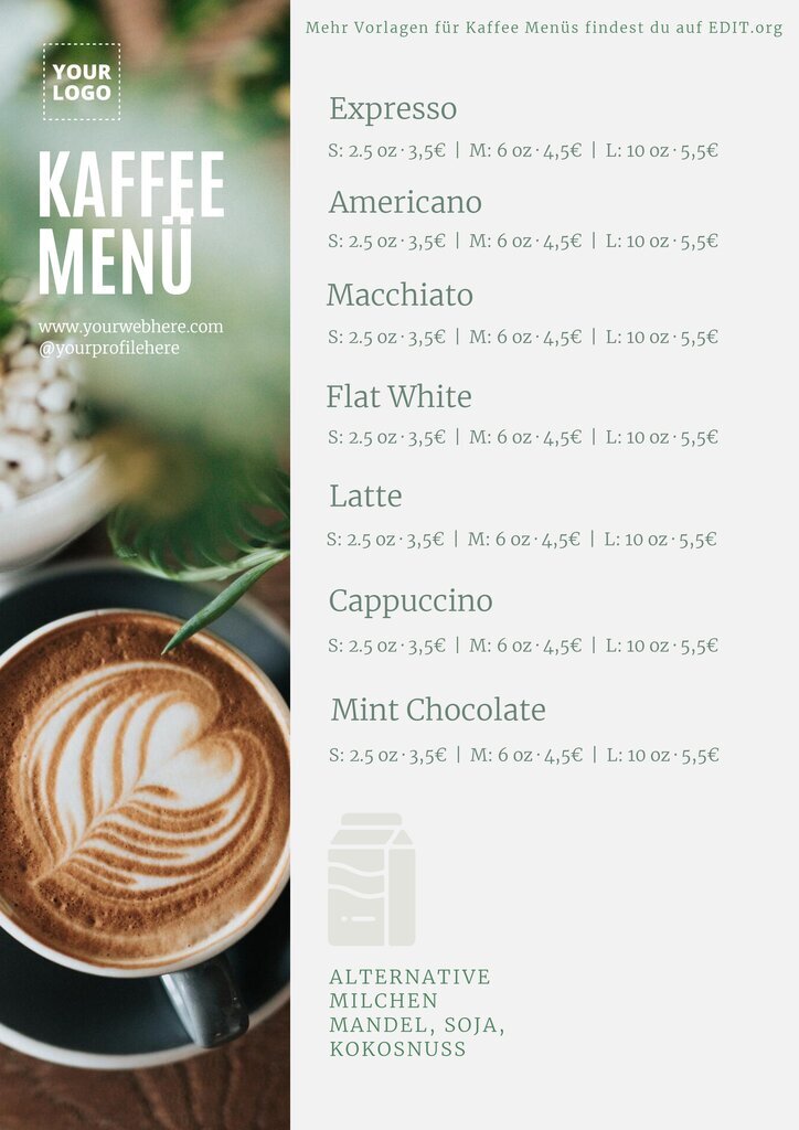 Kostenlose Vorlagen für Kaffee Menüs