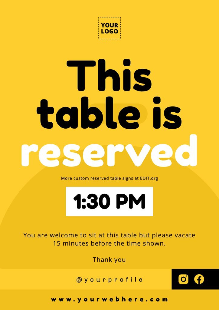 Reserved Table Signs Template