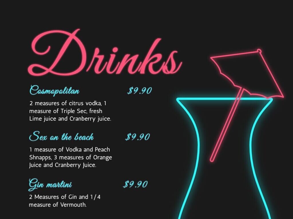 Templates for a drink menu With Cocktail Menu Template Word Free