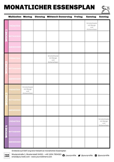 Monatliche Essensplan Vorlagen