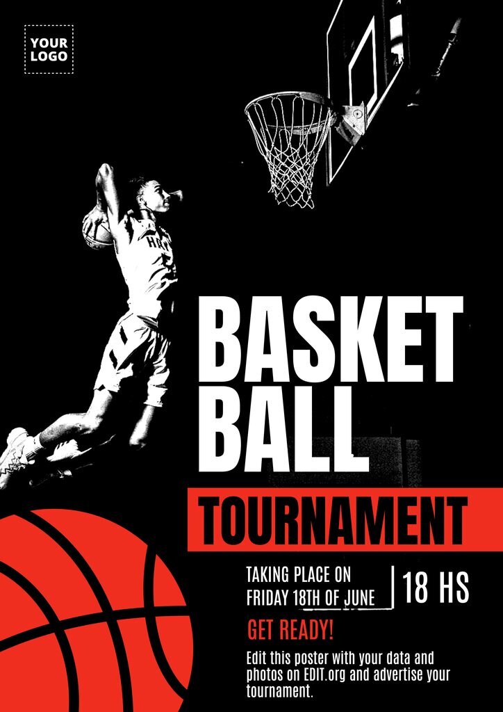 Black editable basketball ad.