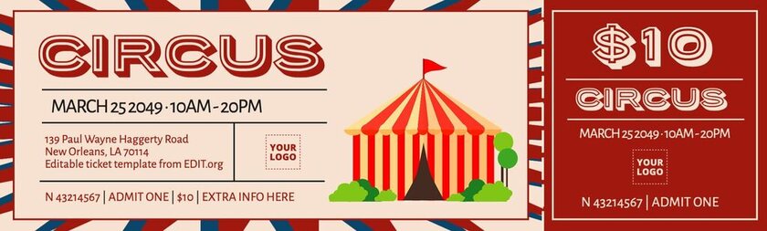 Circus ticket template for free to edit and custom online