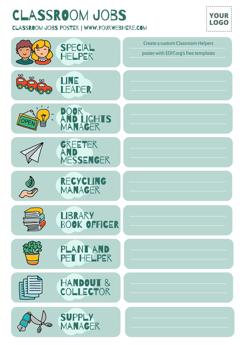 Classroom Job Chart Template