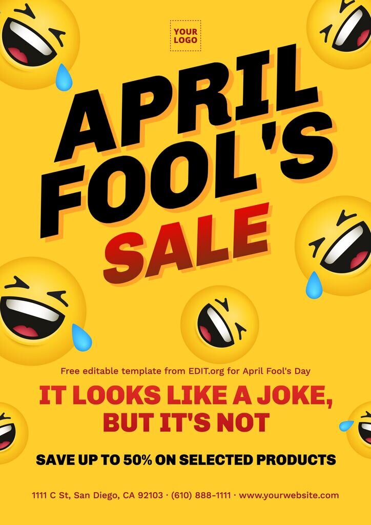 Editable template for April Fools to customize online for free for businesses