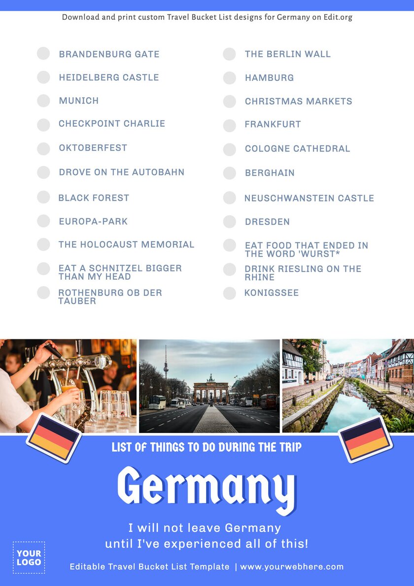 Free Germany bucket list places to go to customize