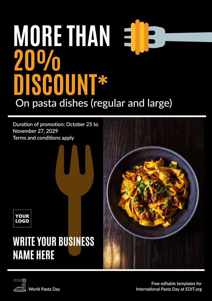 International Pasta Day poster design with promotions