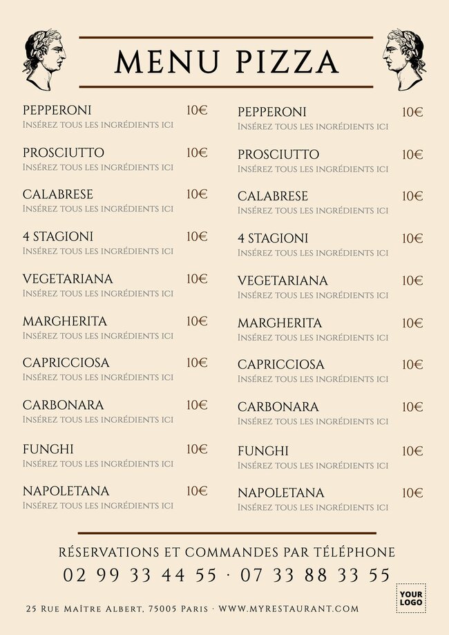 Modèles de menus de pizza personnalisables en ligne
