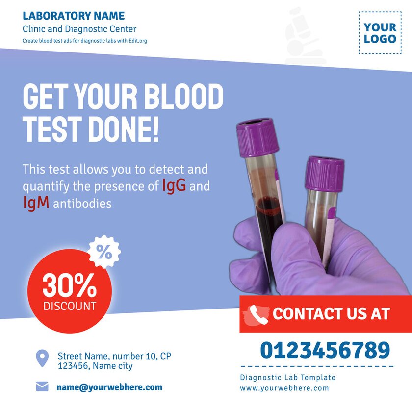Editable banner for Blood test customizable online