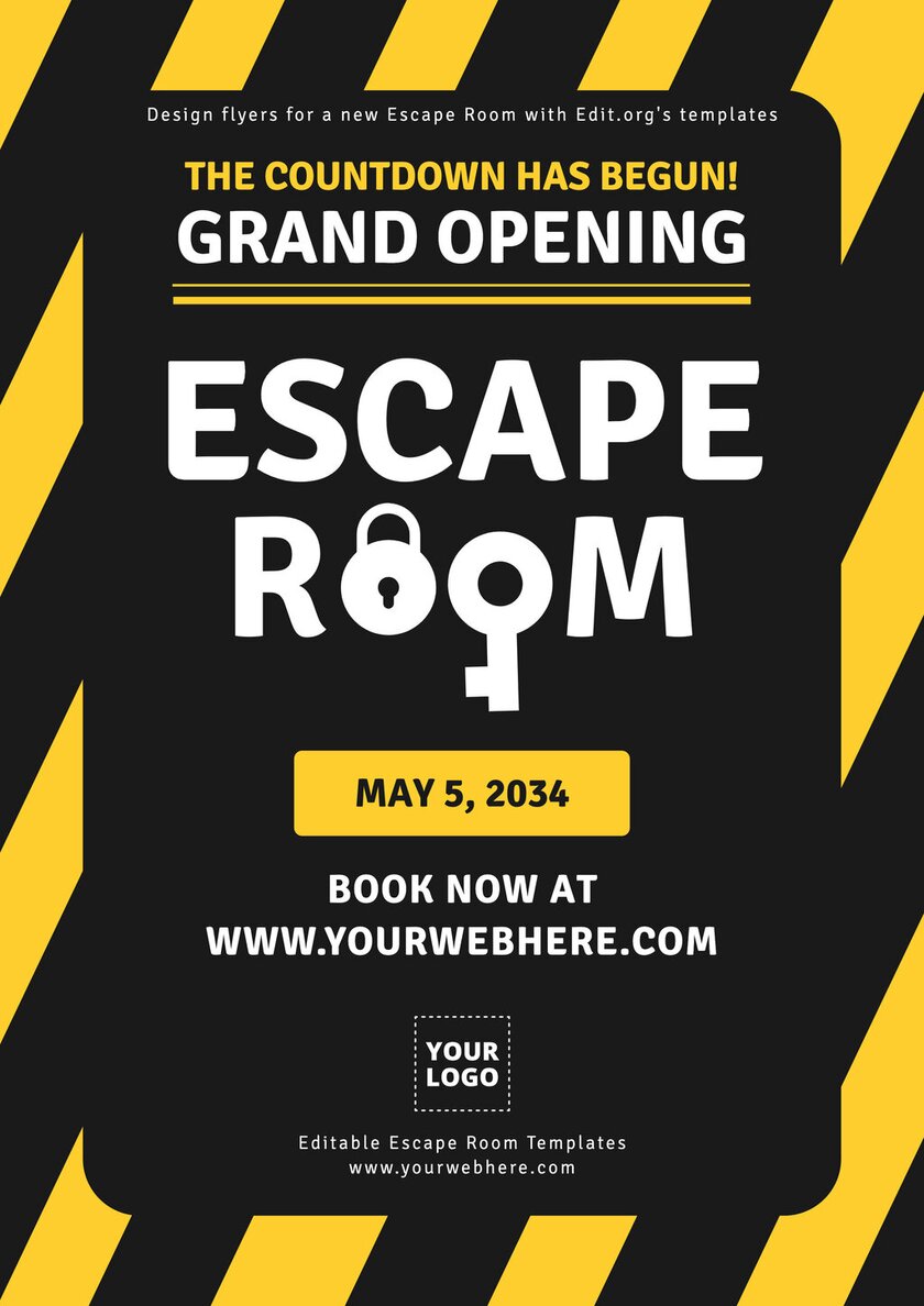 Printable escape room poster templates for a grand opening