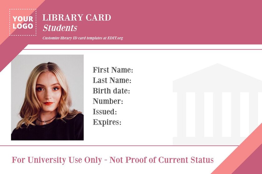 Modèle de carte d'étudiant à personnaliser pour la bibliothèque