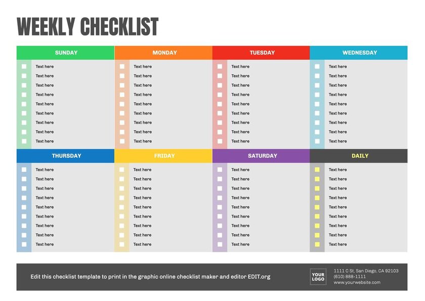 Checklist list template to edit online and print