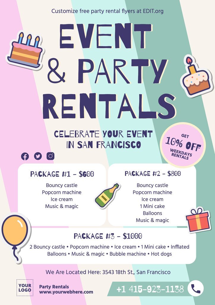 Free customizable event rental company ads