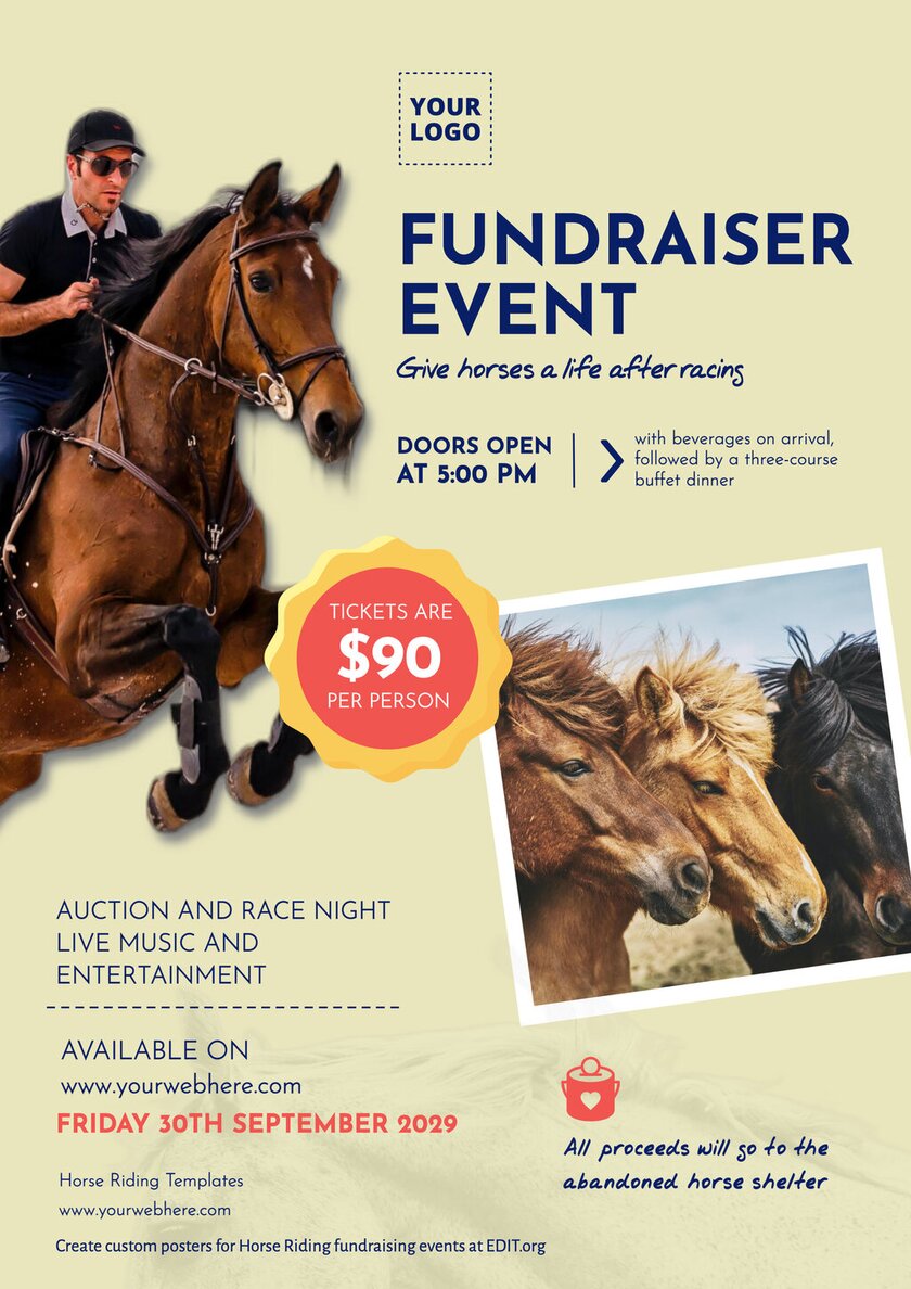 Customizable Equestrian fundraiser event flyer design