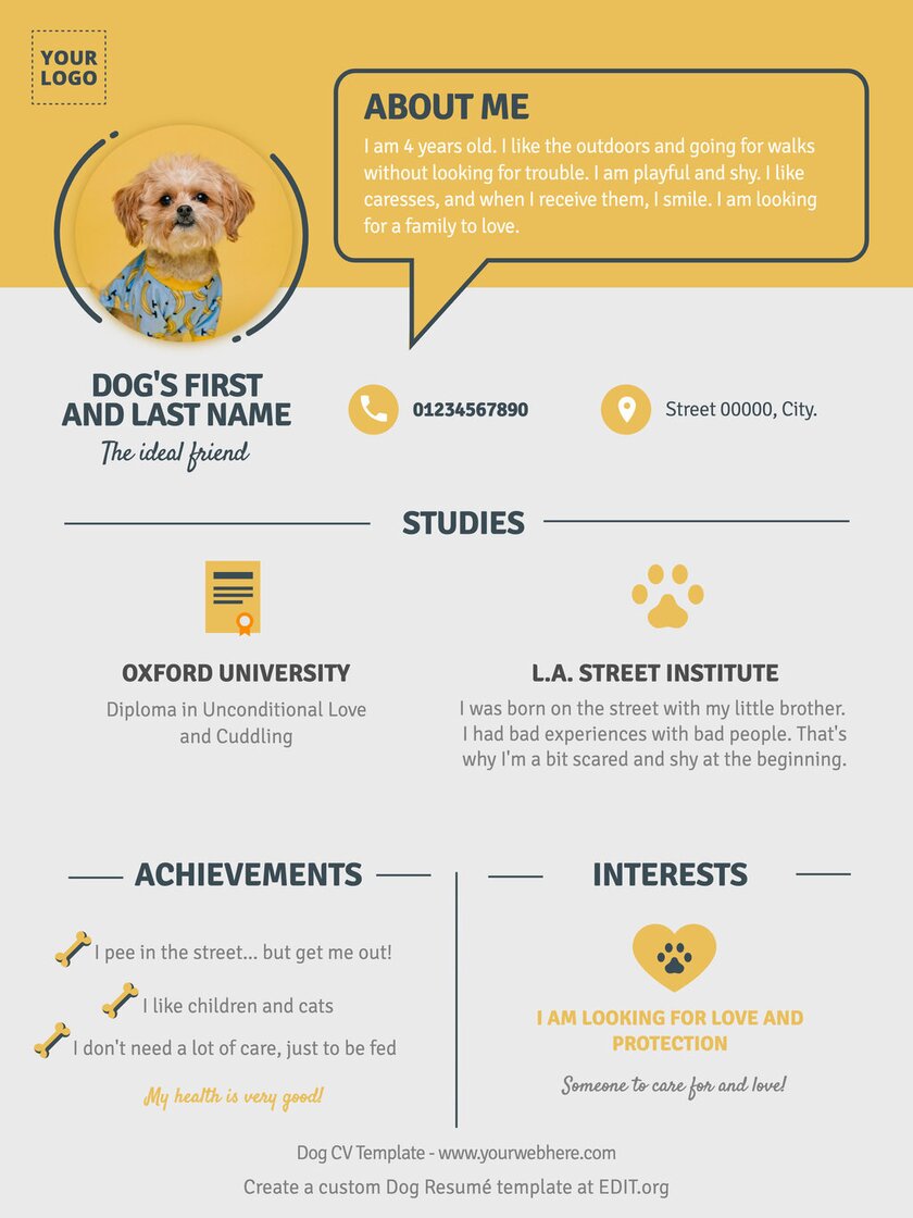 Customizable pet resume for rental