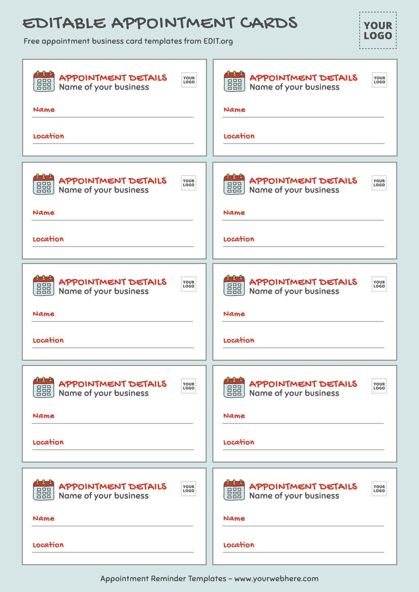 Free Printable Appointment Card Templates