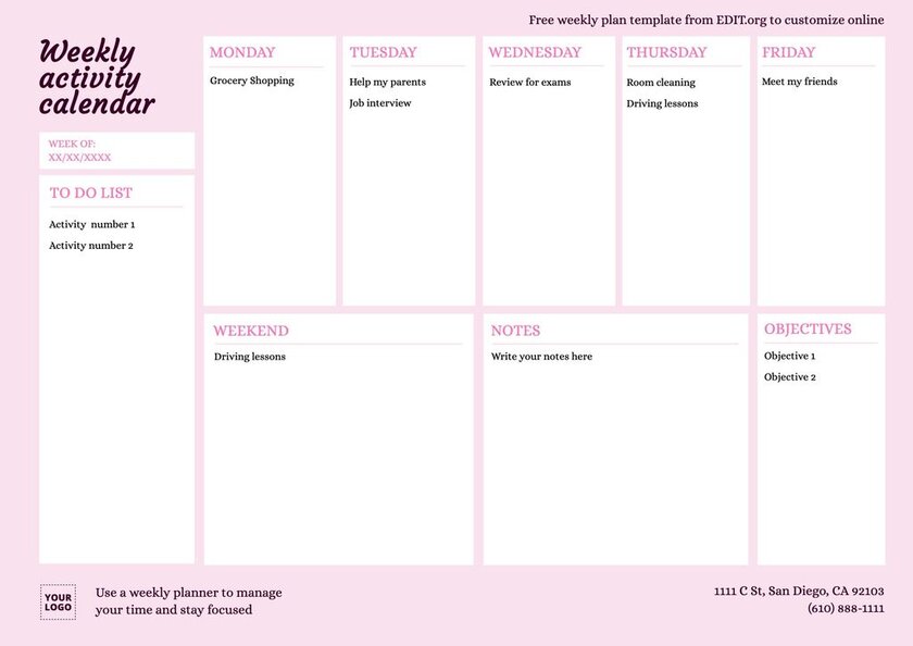 Project planner template to edit and print online