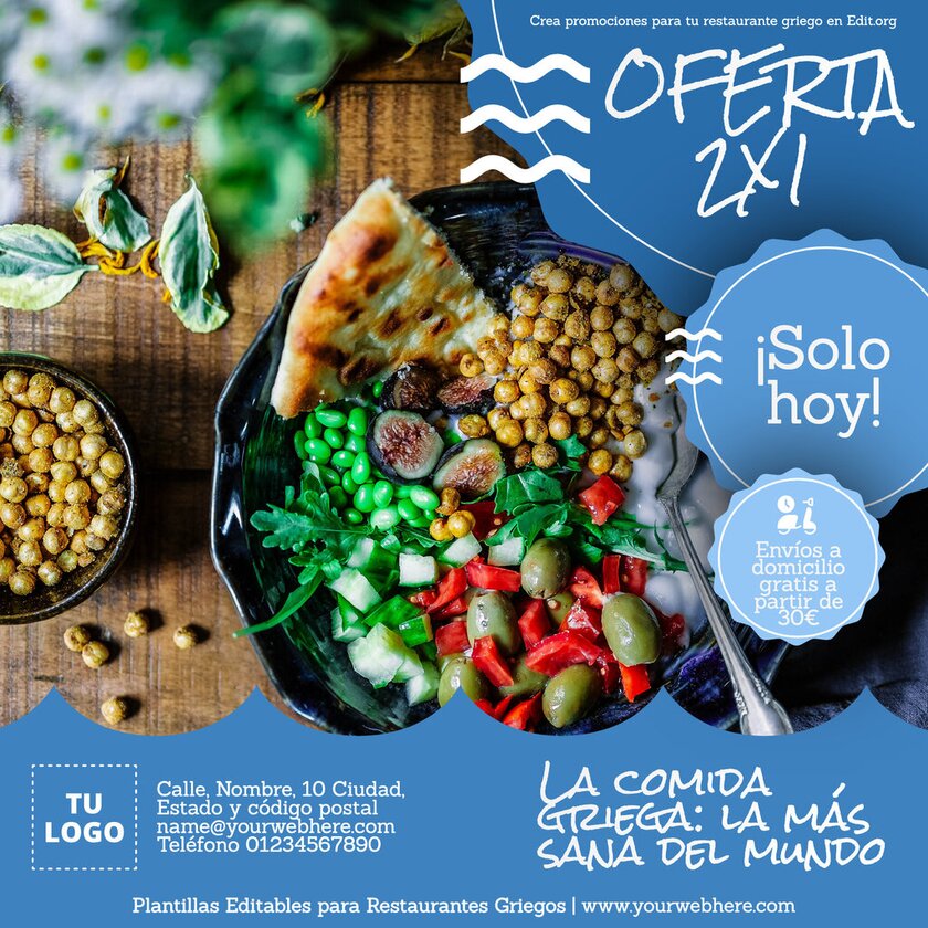 Banner de oferta 2x1 de comida griega para personalizar