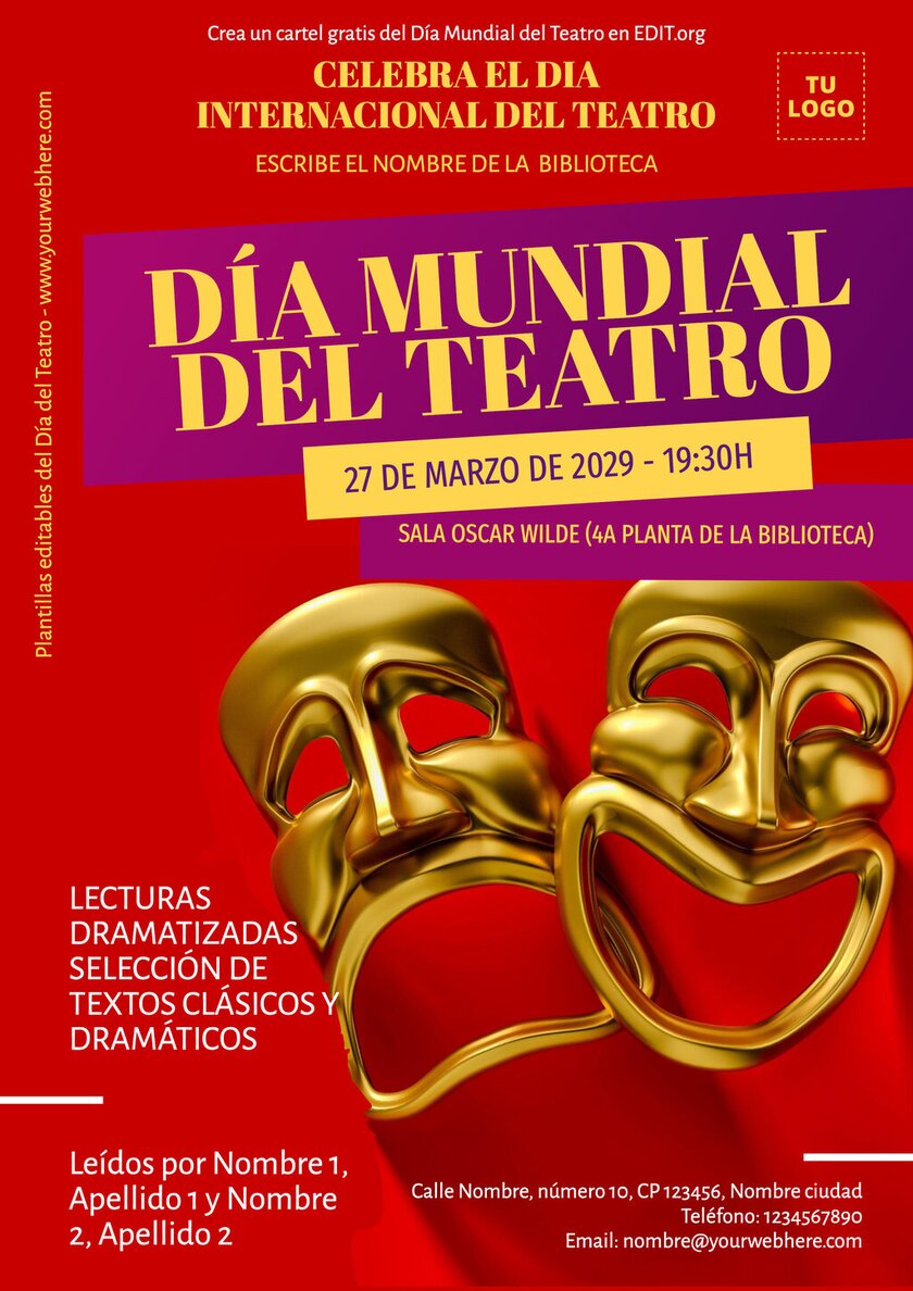 Flyer personalizable del 27 de marzo Día Internacional del Teatro