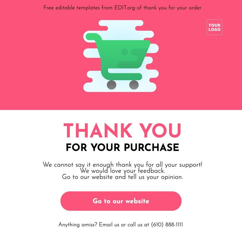 Customizable thank you for your order template to print