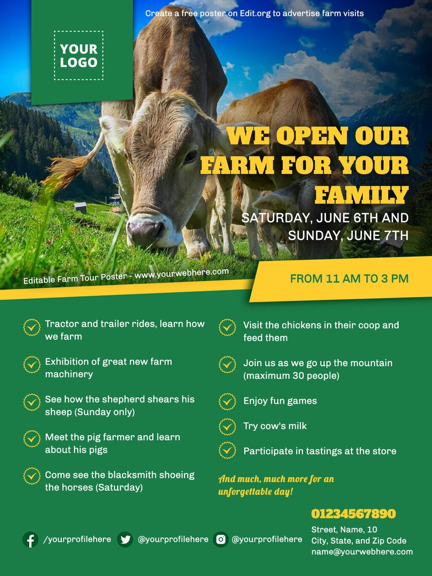 Editable posters for family farm visits to edit and print