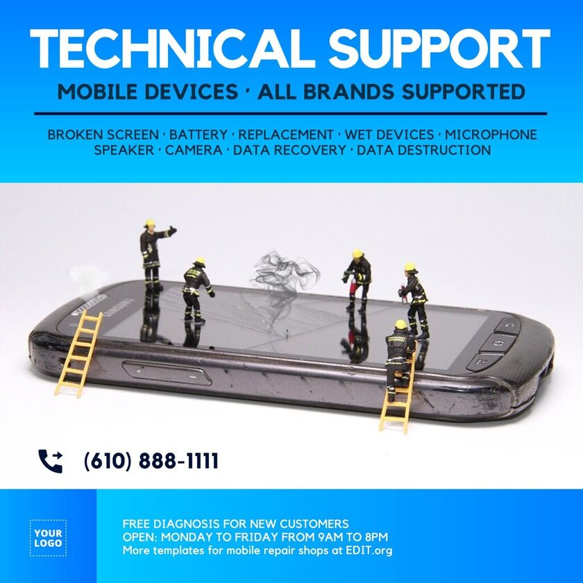 Mobile repair and technical support editable templates online