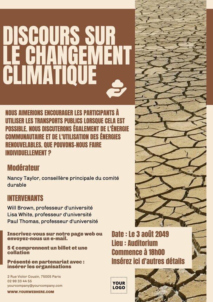 design affiche discours sur le changement climatique éditable